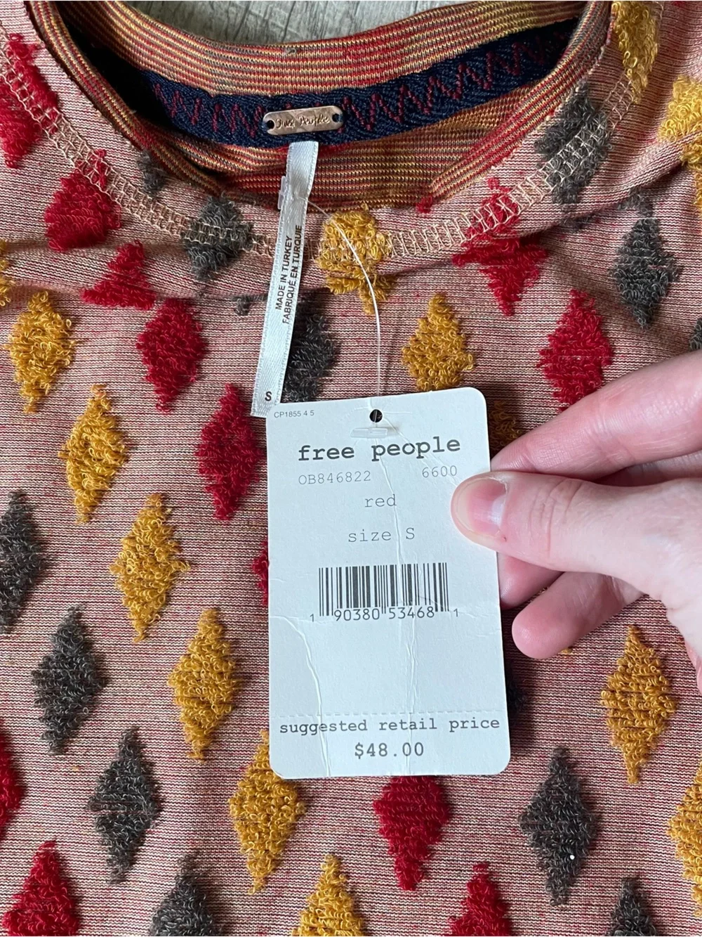 NWT Free People Magic Carpet Red Multi Terry Cloth Crop Top small $48